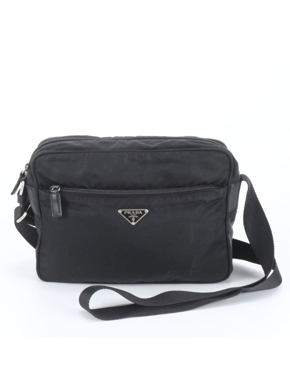Prada White Tag Tessuto Nylon Triangle Logo Leather Shoulder Bag